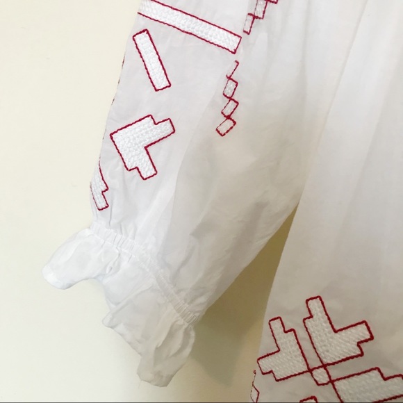 Harlyn Anthro Farina Embroidered Flowy Cotton Boho peasant tassel blouse topS - Picture 8 of 13